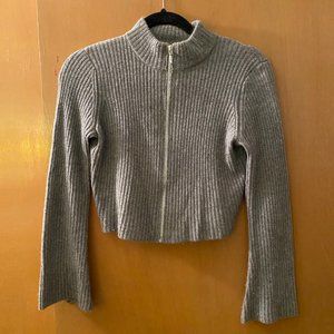 Threads of Privilege Grey Ribbed Zip Mock Neck- 100% Cashmere